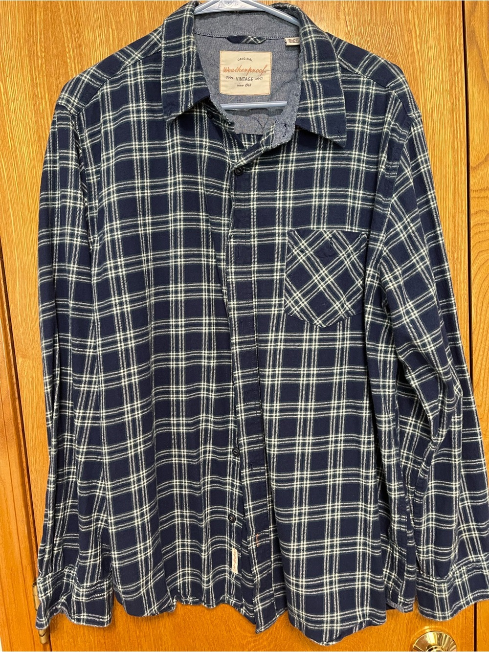 Weatherproof Navy and White Plaid Button-Down Shirt